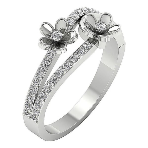 I1 G 0.45 Ct Round Diamond Designer Two Floral Anniversary Ring 14K White Gold With Certificate