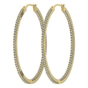 VVS Round Diamond Hoops Earrings 45 mm long 1.2 mm wide 14K Solid Yellow Gold/White Gold/Rose Gold Authenticate Certificate