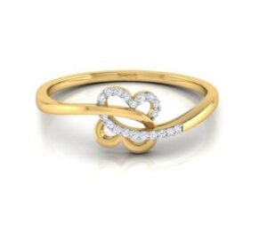 Interwine Heart Diamond Ring SI1 H 0.06 Ct Round Cut Valantine Gift 14K Solid Yellow Gold Authenticate Certificate