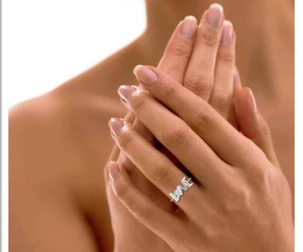 Love Letter Diamond Ring SI1 H 0.05 Ct Round Cut Valantine Gift 14K Solid Yellow Gold Authenticate Certificate