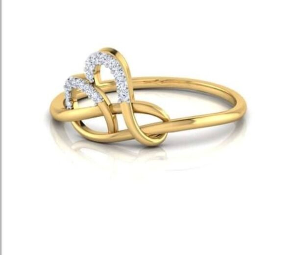 Twin Love Heart Diamond Ring SI1 H 0.05 Ct Round Cut Valantine Gift 14K Solid Yellow Gold Authenticate Certificate