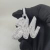 Customized Any two Letter Pendant 2" Long Made in 10k Gold/925 Silver Studded with Colorless VVS Moissanite Stone, Fully Studded Pendant