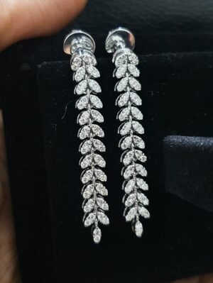 il_1588xN.4578689633_f42f.jpg Iced Out Long Leaf Earring Made In 18 / 14 / 10 KT Gold Embellished With Shinny Moissanite Diamond For Birthday And Anniversary Gift For Her