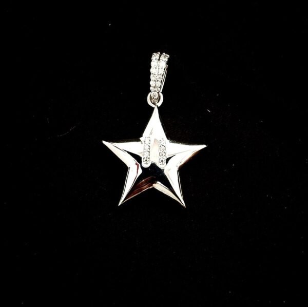 il_1588xN.4646051136_5uaf.jpg 1" Long Star Pendant Made in 10 / 14 KTGold Studded with VVS Colorless Moissanite Stone, Light Weight, Moissanite Pendant, Gift Pendant