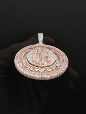 2" Round Rotating Pendant With Any Letters & Number Made in 925 Sterling Silver Studded with Colorless Moissainite Stone, Customized pendant