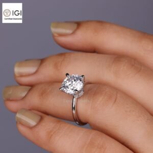 3 Ct Round Cut Solitaire Women's Ring With Invisible Halo in 18kt Gold Studded With VVS Lab Grown Diamond, Engagement Wedding Ring, Gift