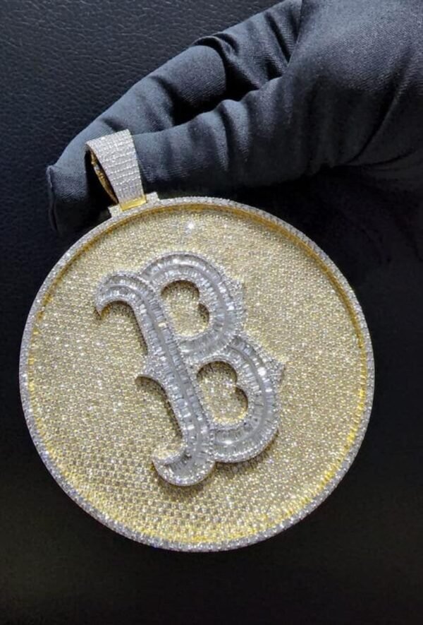 B Letter Circle Pendant Fully Iced out in Gold Studded with VVS Colorless Moissanite Stone, Customized Pendant ,Birthday / Anniversary Gift