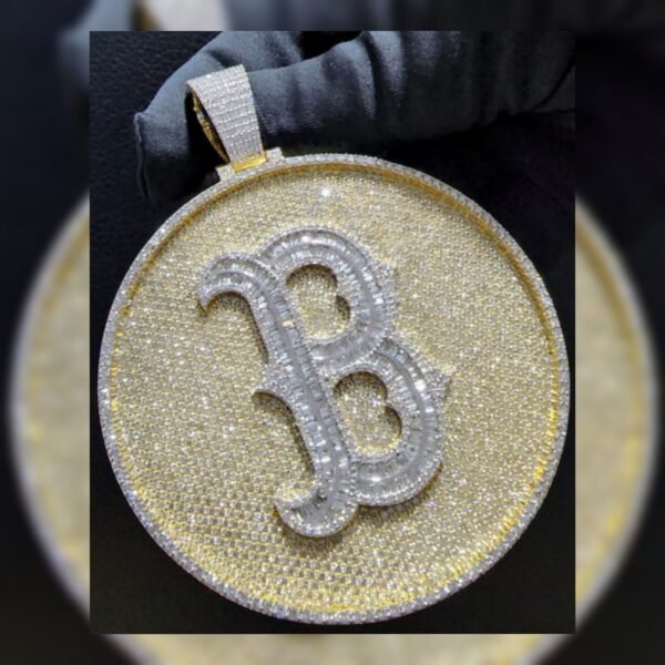 B Letter Circle Pendant Fully Iced out in Gold Studded with VVS Colorless Moissanite Stone, Customized Pendant ,Birthday / Anniversary Gift