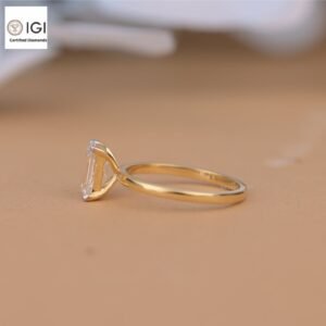 Emerald Cut Solitaire Women's Ring in 18kt Gold Studded With VVS Lab Grown Diamond, Custom Engagement Wedding Ring, Certified Ring, Gift