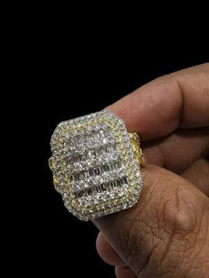HipHop Style Fully Iced Out Ring Made In 925 Sterling Silver Embellished With Shinny VVS Moissanite Diamonds For Anniversary Gift