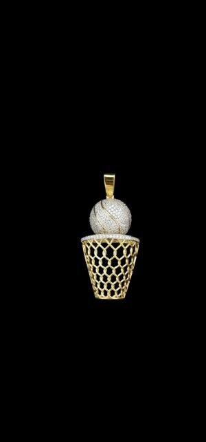 Ice Cream Cup Style Pendant Made in 10k Gold Studded with VVS Colorless Moissanite Stone, Designer Trendy and Light Pendant, Kawaii Jewelry