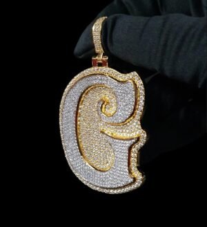 Iced Out Initial G Letter Pendant 3"Long 1.25"Wide Made In 925 Sterling Silver Embellished With Shinny Moissanite Diamonds For Birthday Gift