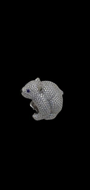 Iced Out Bear Shape Animal Ring Made in 925 Sterling Silver Embellished With Shinny Moissanite Stones For The Birthday Gift , Unisex Ring