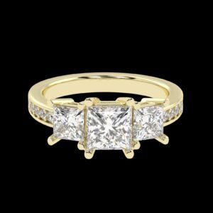 3 Stone Princess Cut Diamond Ring Made In 18 / 14 /10 KT Gold Studded With Certified Lab Diamonds For Anniversary And Birthday Gift