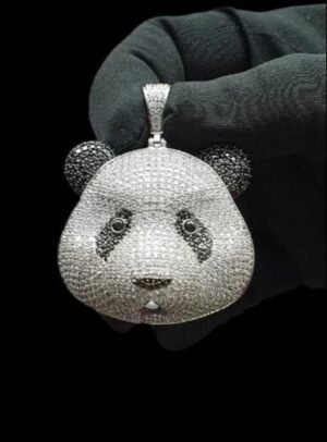3D Panda Face Pendant Made in 925 Sterling Silver Embellished with Shinny Moissanite Diamond For Birthday,Special Gift Of Love And Affection