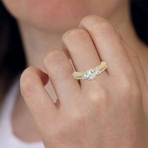 il_1588xN.6360405871_s66s.jpg Three Stone Engagement Diamond Ring Made In 18 / 14 / 10 KT Gold Embellished With Certified Lab Diamonds For Wedding And Anniversary Gift