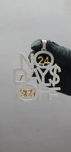 il_1588xN.6369630562_eol8.jpg 3.5" Long 2.75" Wide No Days Off Iced Out Pendant Made In 925 Sterling Silver Embellished With Shiny Moissanite Diamonds For Birthday Gift