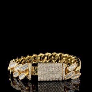 Iced Out Baguette Bracelet Made In 10 KT Gold Embellished With Shinny Moissanite Diamonds For Anniversary And Birthday Gift For Her