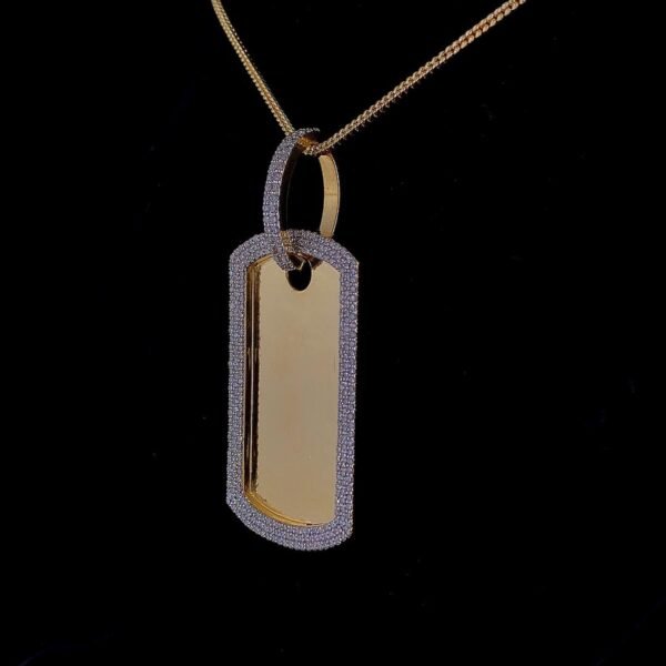 Iced Out Dog Tag Pendant Made In 18 / 14 / 10 KT Gold Embellished With Shinny Moissanite Diamonds For The Pet Lover Show Of Love Towards Dog