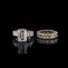Iced Out Emerald Ring And Band Combo Made In 18 / 14 / 10 KT Gold Studded With Shinny Moissanite Diamonds For Birthday And Anniversary Gift