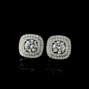 Luxury Double Halo Lab Diamond Stud Earrings Made In 18/14/10KT Gold Studded With Certified Lab Diamond For The Anniversary And Wedding Gift