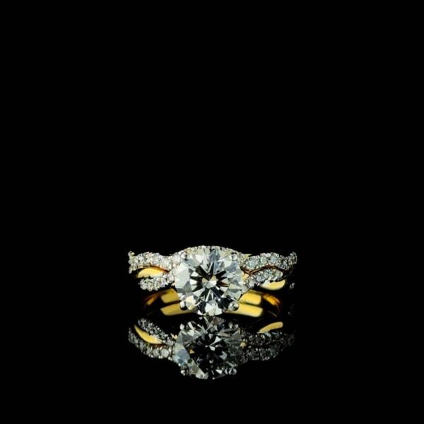Gold Twisted Band & Solitaire Lab Diamond Ring Set Made In 18 / 14 / 10 KT Gold Embellished With Certified Lab Diamonds For The Wedding Gift