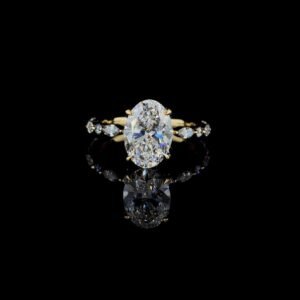 3 Ct Oval Cut Diamond Ring With Marquise Side Stone Made In 18/14/10 KT Gold Studded With Shinny Moissanite Diamonds For The Birthday Gift
