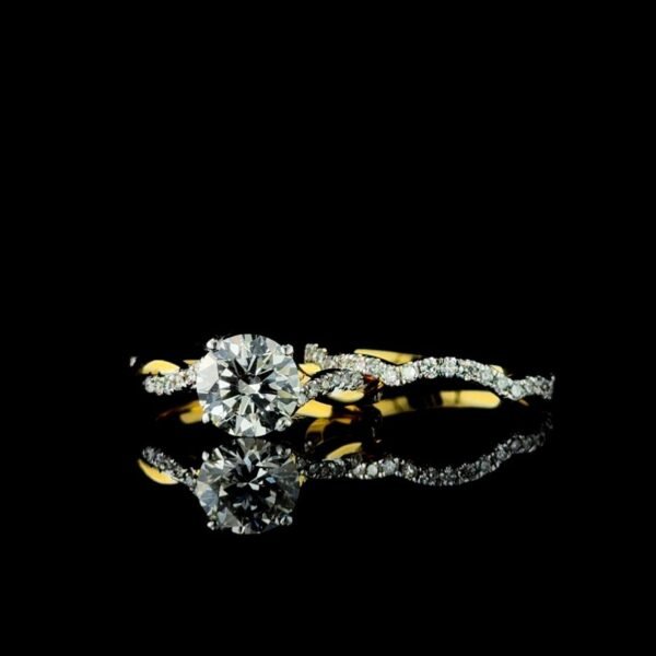 Gold Twisted Band & Solitaire Lab Diamond Ring Set Made In 18 / 14 / 10 KT Gold Embellished With Certified Lab Diamonds For The Wedding Gift