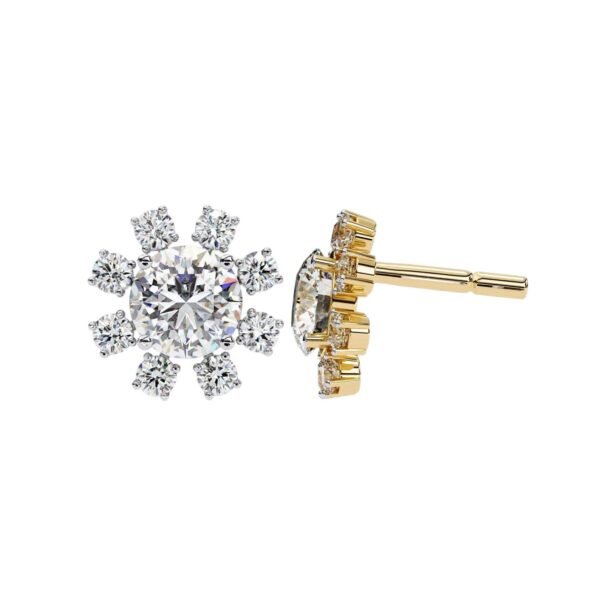 Round Diamond Sunburst Stud Earrings Made In 18 / 14 / 10 KT Gold Studded With Certified Lab Diamonds For The Anniversary Gift For Her