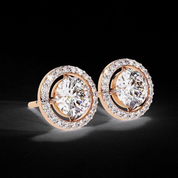 Halo Stud Earrings with Round Diamond Made In 18 / 14 / 10 KT Gold Embellished With Certified Lab Diamonds For The Anniversary Gift For Her
