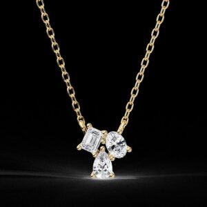 Triple Radiance Diamond Pendant – Oval, Pear & Emerald Cut Made In 18/14/10 KT Gold Studded With Certified Lab Diamonds For Anniversary Gift