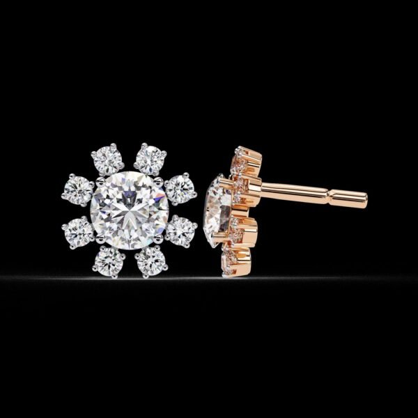 Round Diamond Sunburst Stud Earrings Made In 18 / 14 / 10 KT Gold Studded With Certified Lab Diamonds For The Anniversary Gift For Her
