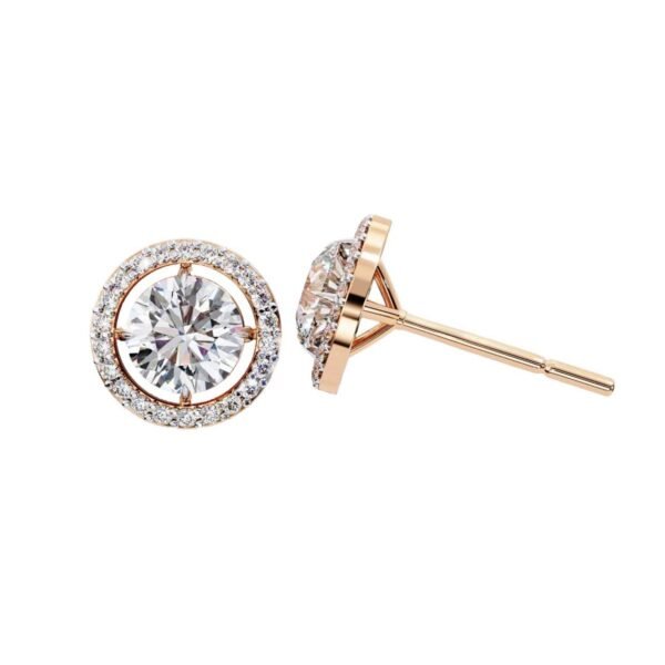 Halo Stud Earrings with Round Diamond Made In 18 / 14 / 10 KT Gold Embellished With Certified Lab Diamonds For The Anniversary Gift For Her