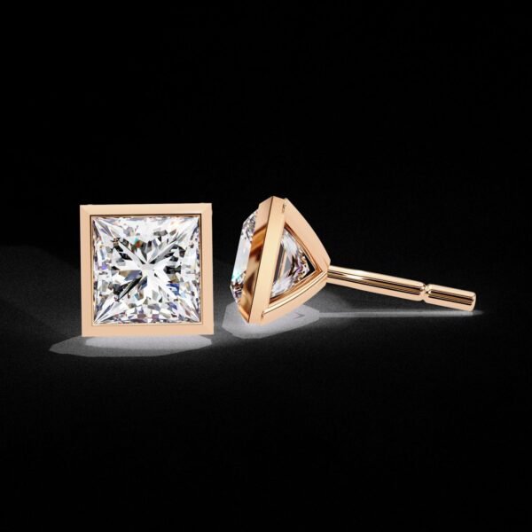 Princess Cut Channel Setting Stud Earrings Made In 18/14/10 KT Gold Embellished With Certified Lab Diamonds For The Anniversary Gift For Her