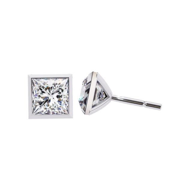 Princess Cut Channel Setting Stud Earrings Made In 18/14/10 KT Gold Embellished With Certified Lab Diamonds For The Anniversary Gift For Her
