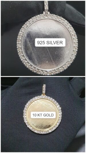 il_1588xN.6897649211_1qzs.jpg Iced Out Photo Pendant With Illusion Setting Made in 14 KT Gold & 10 KT Gold Embellished With Shinny Moissanite Stone For The Memorial Gift