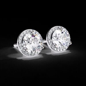 Classic Halo Round-Cut Diamond Stud Earrings Made In 18 14/10KT Gold Studded With Certified Lab Diamond For The Anniversary And Wedding Gift