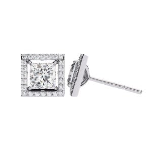 Princess Cut Halo Diamond Stud Earrings Made In 18/14/10 KT Gold Studded With Certified Lab Diamonds For The Anniversary And Wedding Gift