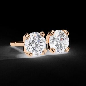 Rose Gold Round Cut Diamond Stud Earrings Made In 18/14/10 KT Gold Studded With Certified Lab Diamonds For The Anniversary And Wedding Gift